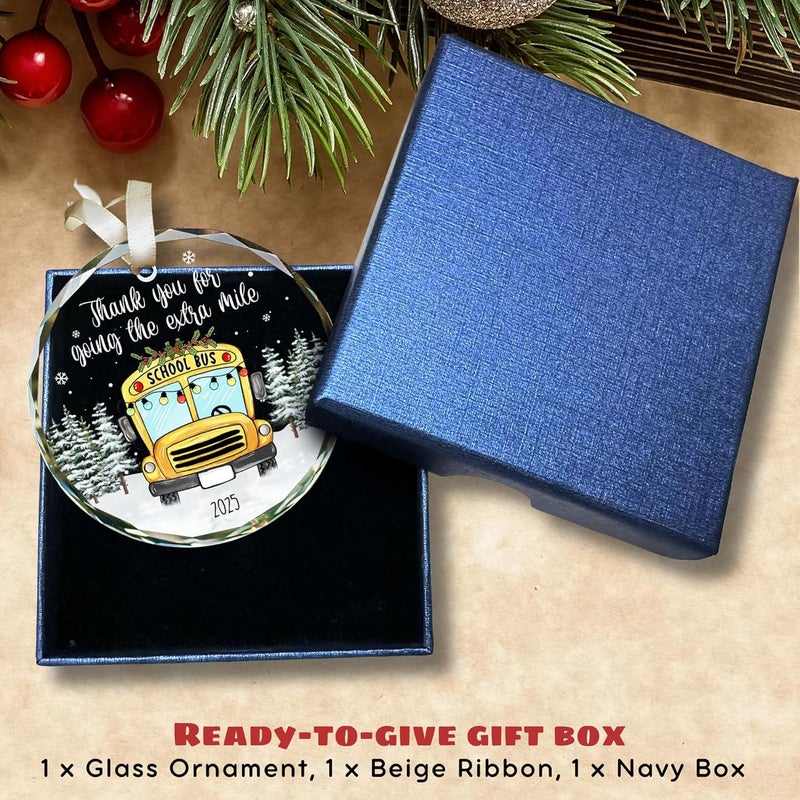 TEEBIM Bus Driver Gifts - School Bus Christmas Ornament - Buses Driver Gifts - School Drivers Ornaments with Card - Thank You, Retirement, Appreciation Gift for Buses Drivers - Glass Ornament 2025 - Image 4